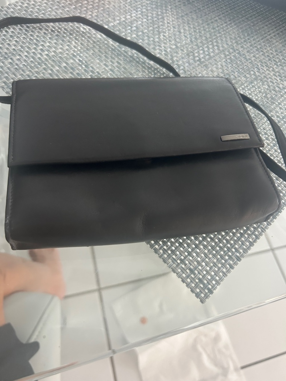 Tumi Black Leather Messenger Crossbody Bag